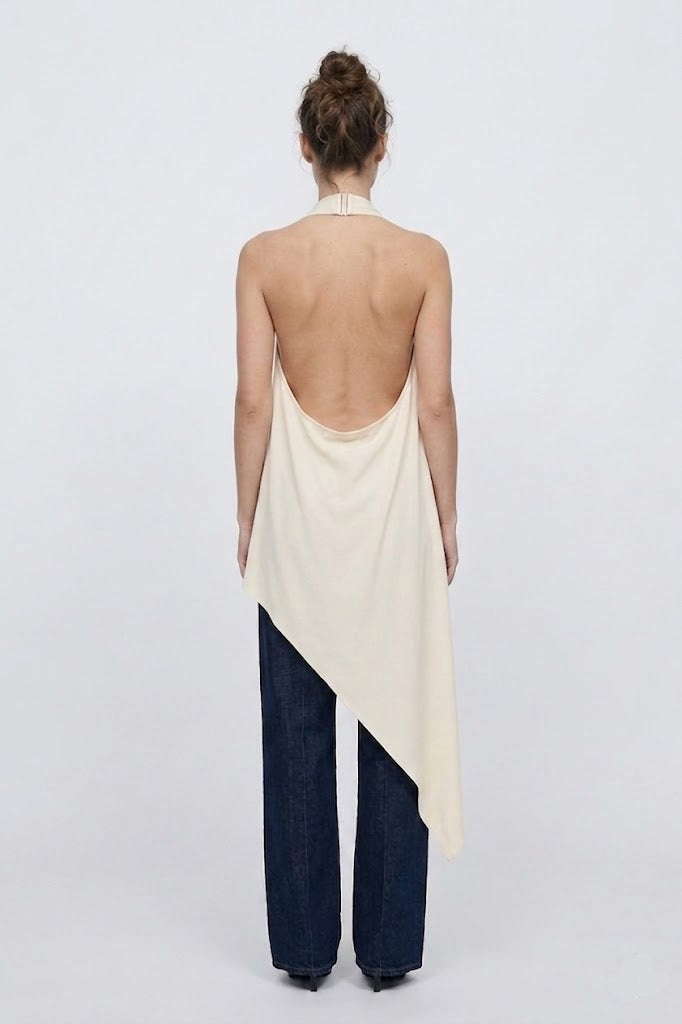 Ekru Asimetrik Kesim Degaje Yaka Halter Bluz
