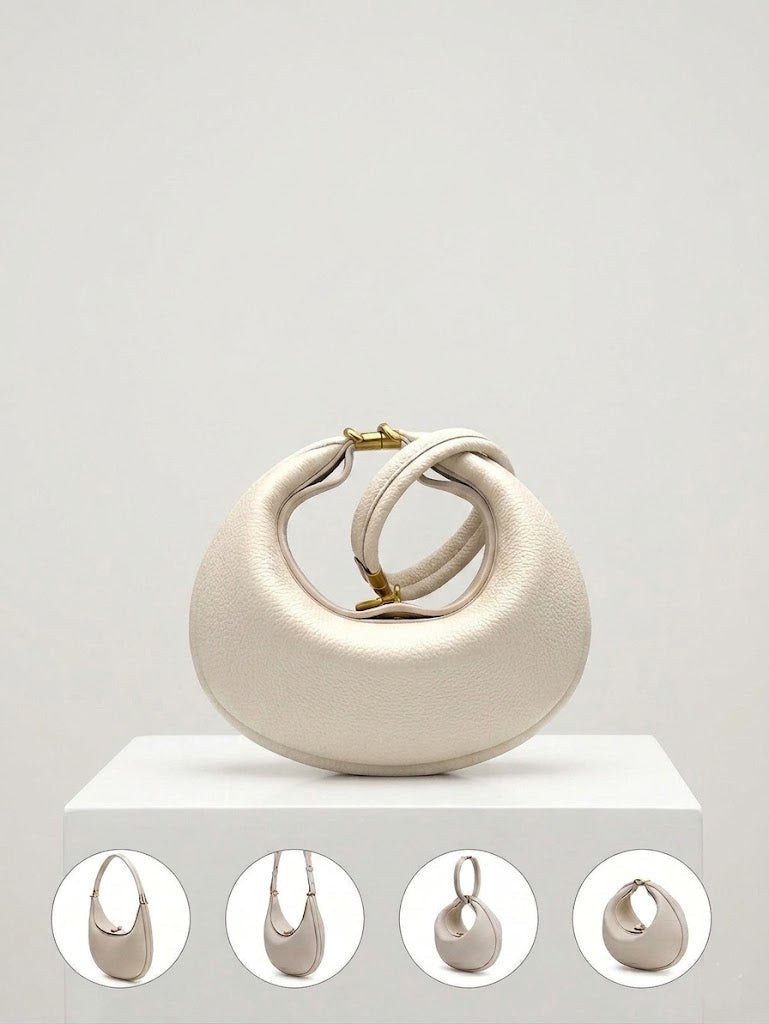 Krem Gold Kilit Detaylı Yarım Ay Çanta