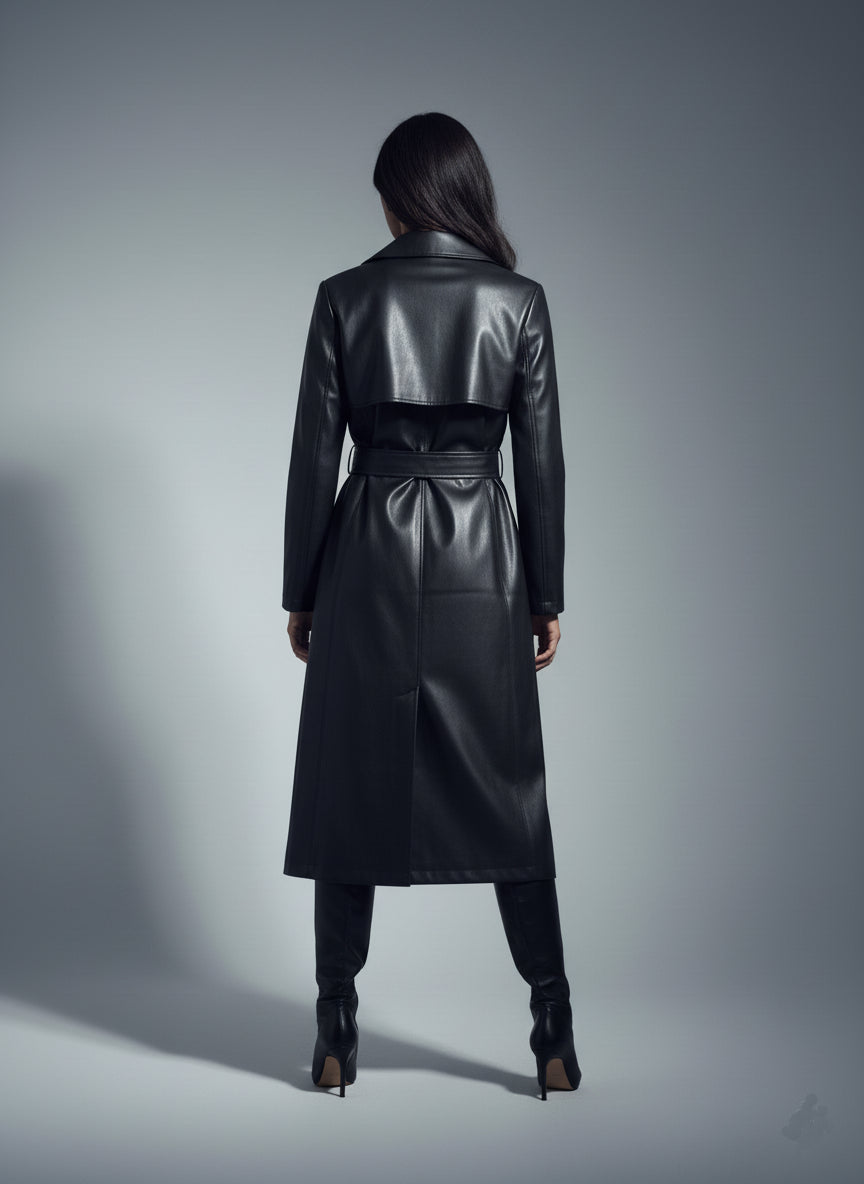 Siyah Deri Trençkot