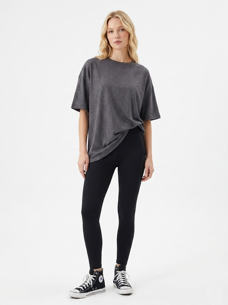 Gri Simli Oversize T-shirt