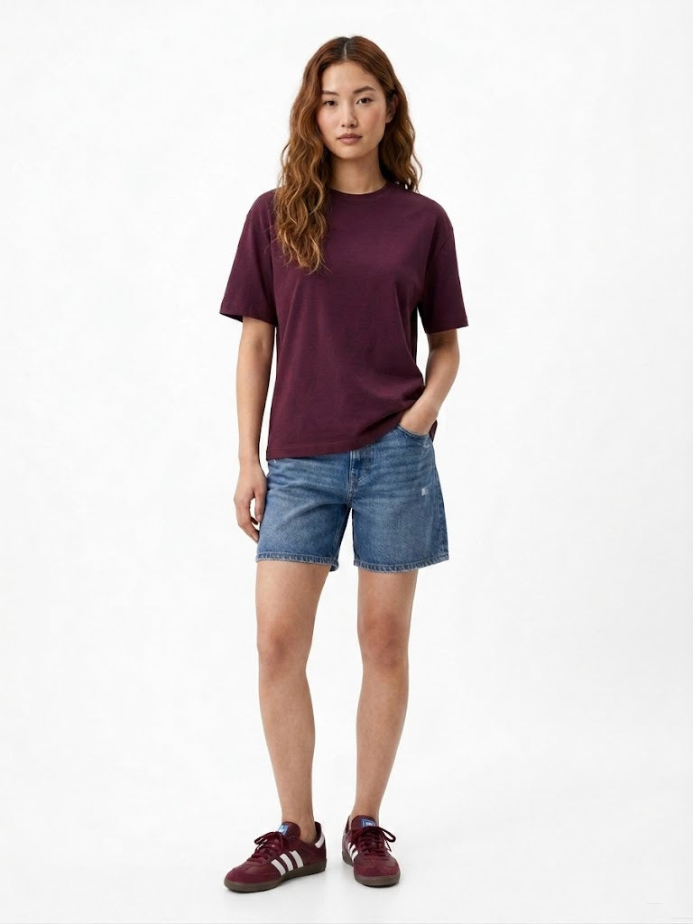 Bordo Bisiklet Yaka T-shirt