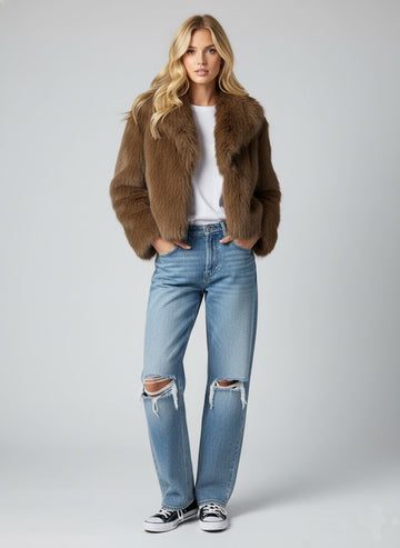 Kahverengi Şal Yaka Suni Kürk