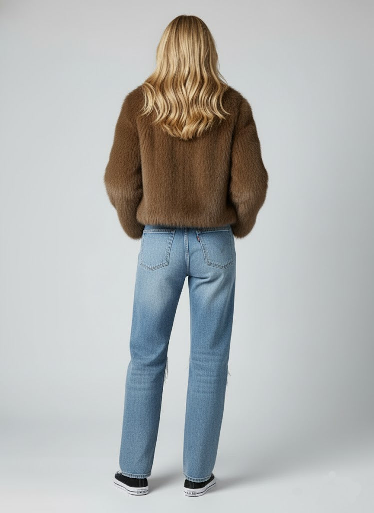 Kahverengi Şal Yaka Suni Kürk