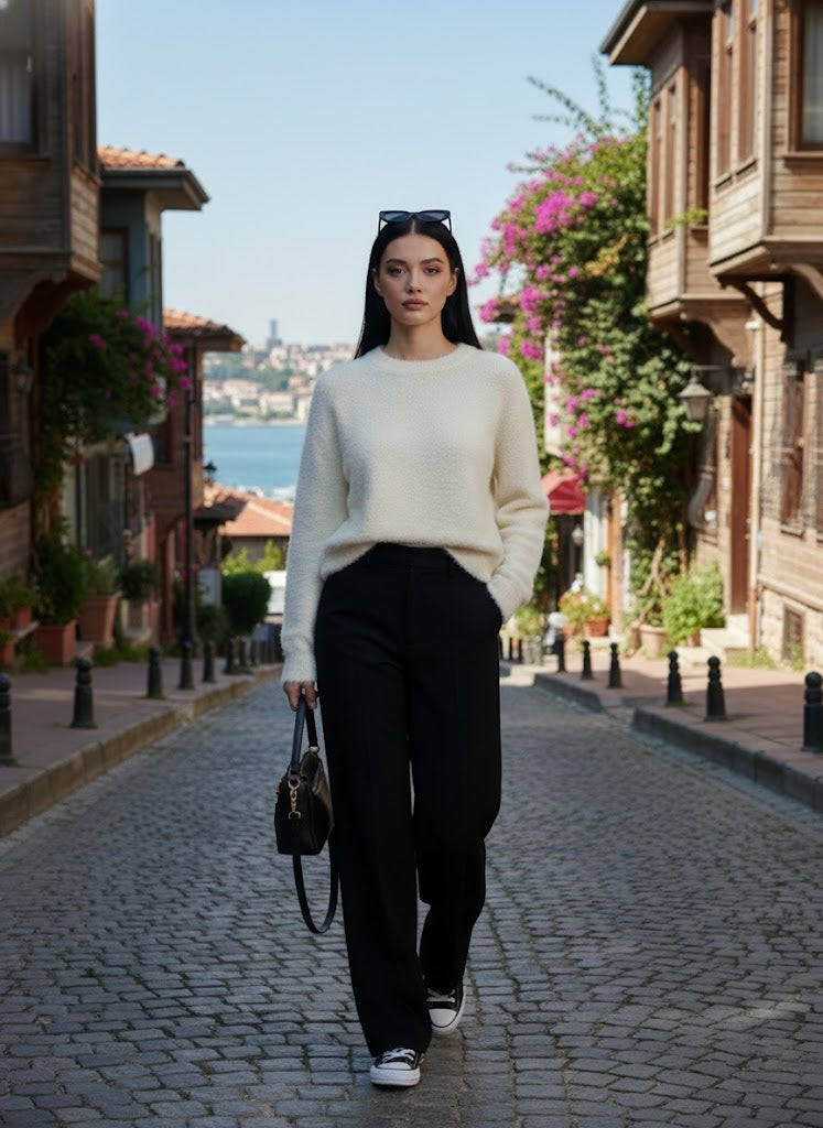 Beyaz Yumuşak Dokulu Kazak