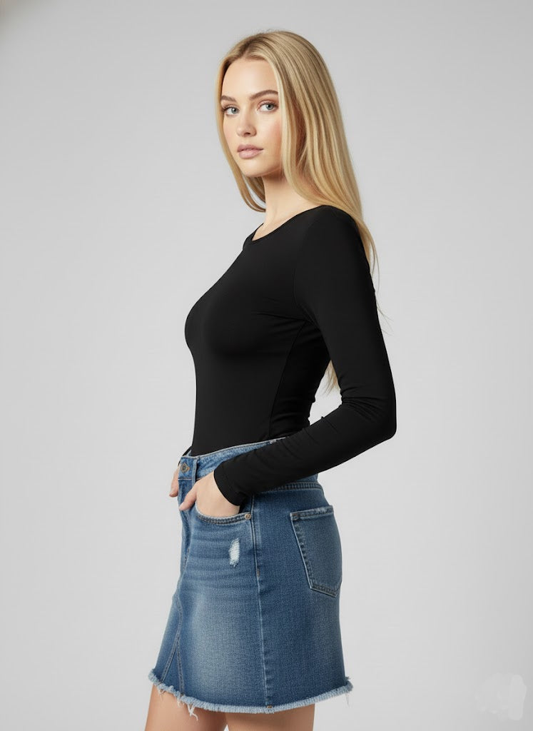 Siyah Uzun Kollu Basic Çıtçıtlı Body