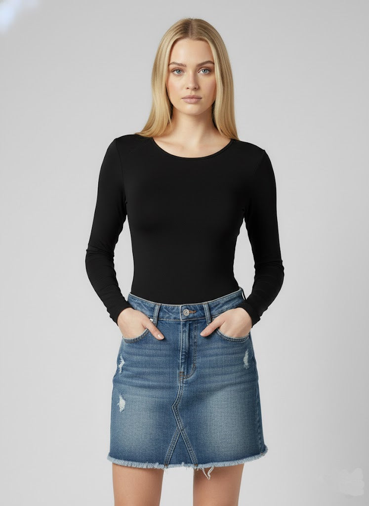 Siyah Uzun Kollu Basic Çıtçıtlı Body