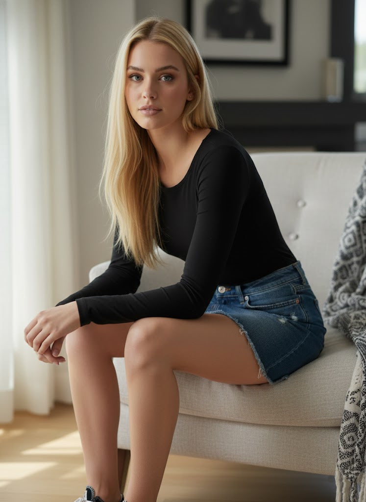 Siyah Uzun Kollu Basic Çıtçıtlı Body