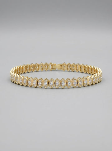 Gold Altıgen (Honeycomb) Full Taşlı Su Yolu Bileklik