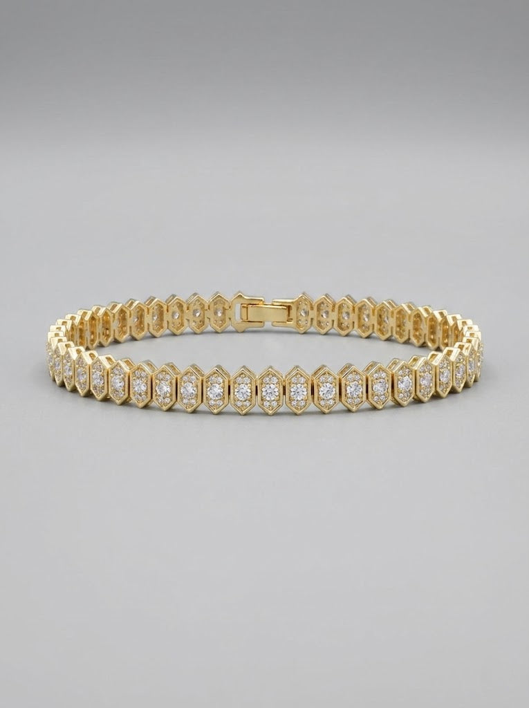 Gold Altıgen (Honeycomb) Full Taşlı Su Yolu Bileklik