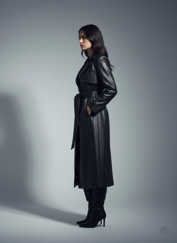 Siyah Deri Trençkot