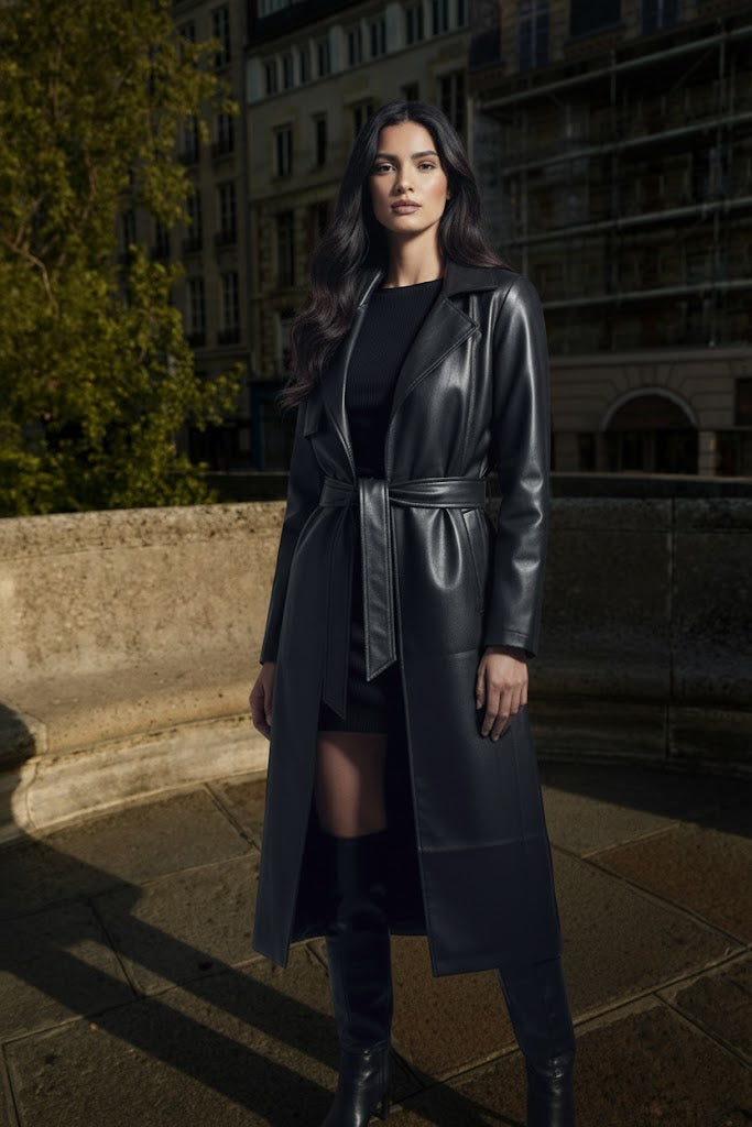 Siyah Deri Trençkot