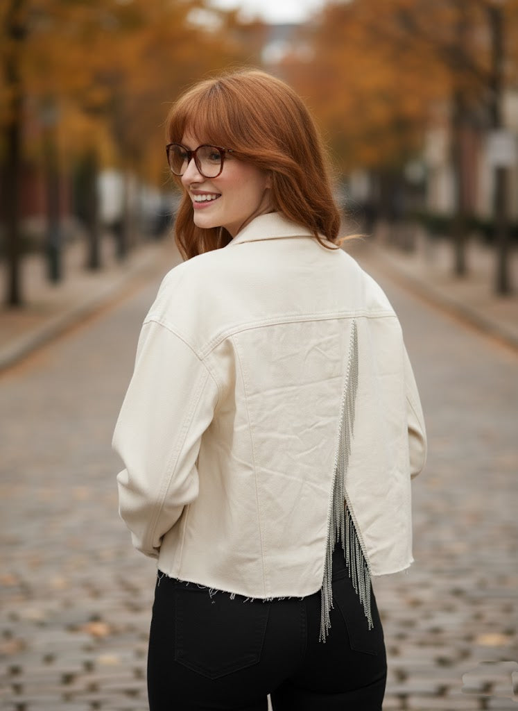 Krem Sırtı Zincir Püsküllü Gömlek Ceket