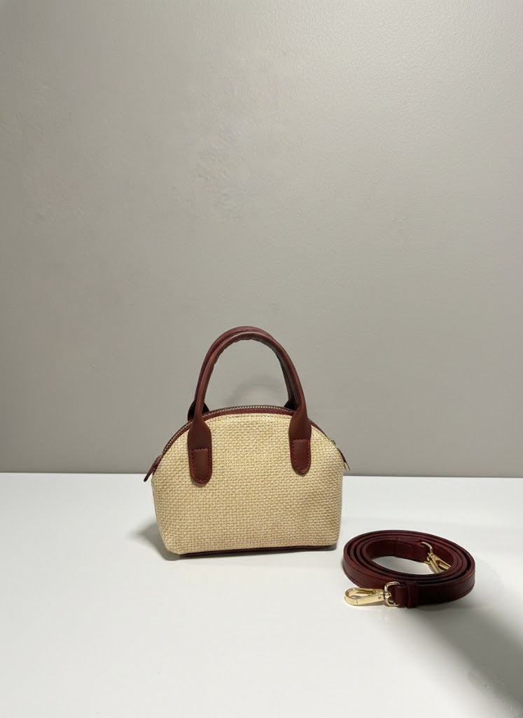 Hasır Mini El ve Omuz Çantası ( Bordo )