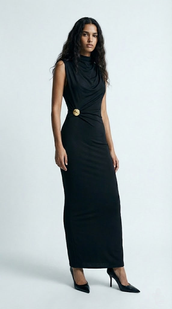 Drape Detaylı Aksesuarlı Elbise