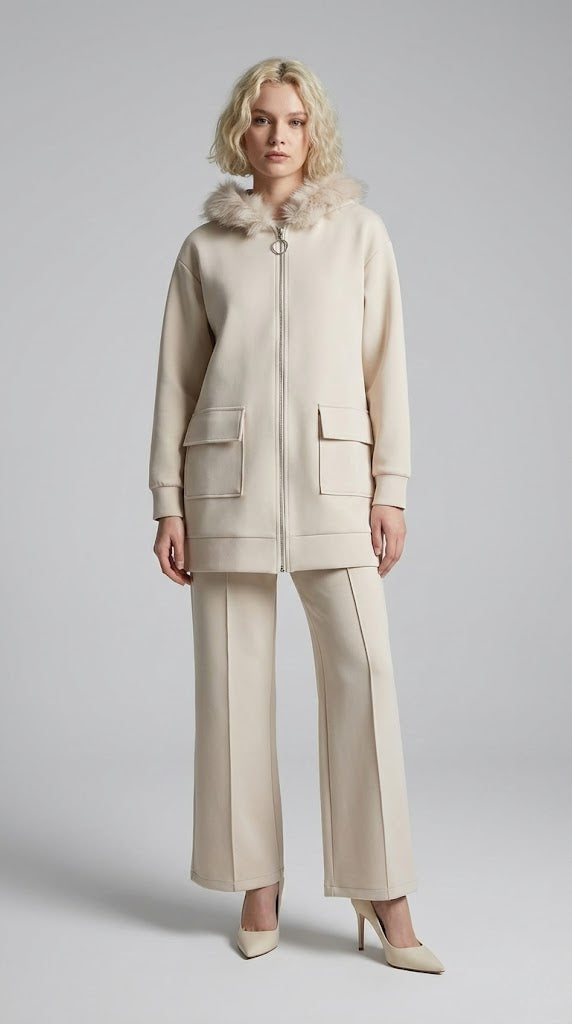 Krem Kapşonlu Takım