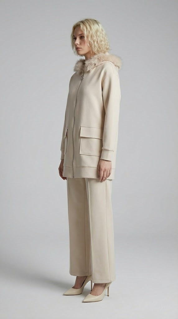 Krem Kapşonlu Takım