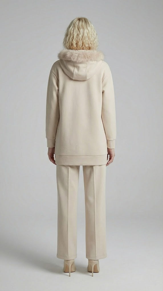 Krem Kapşonlu Takım
