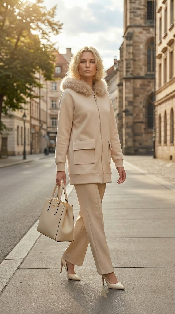 Krem Kapşonlu Takım