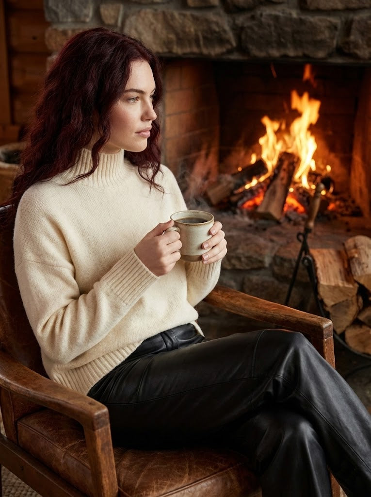 Krem Yarım Balıkçı Yaka Triko Kazak