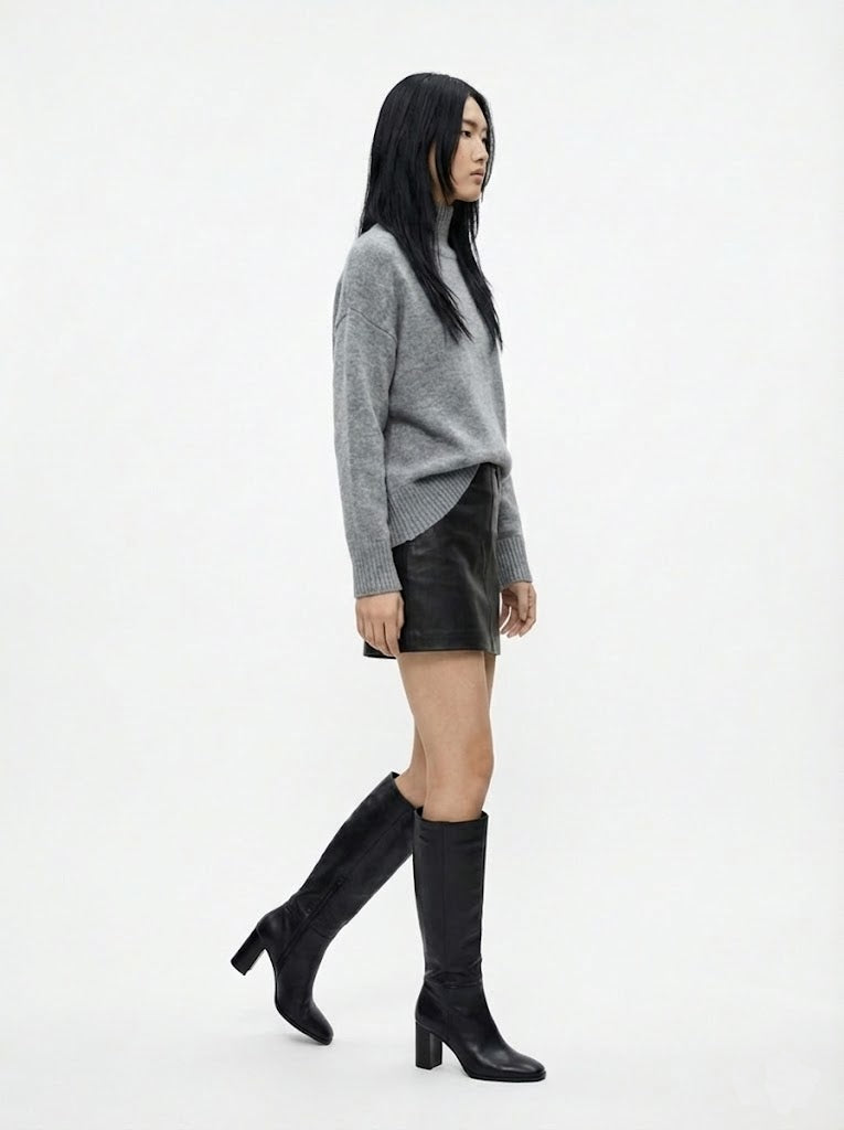 Gri Yarım Balıkçı Yaka Triko Kazak