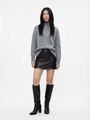 Gri Yarım Balıkçı Yaka Triko Kazak