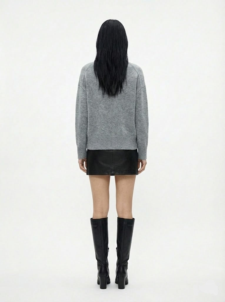 Gri Yarım Balıkçı Yaka Triko Kazak