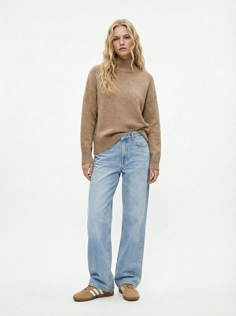 Açık Kahve Yarım Balıkçı Yaka Triko Kazak