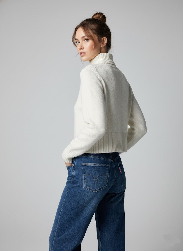 Beyaz Balıkçı Yaka  Kazak