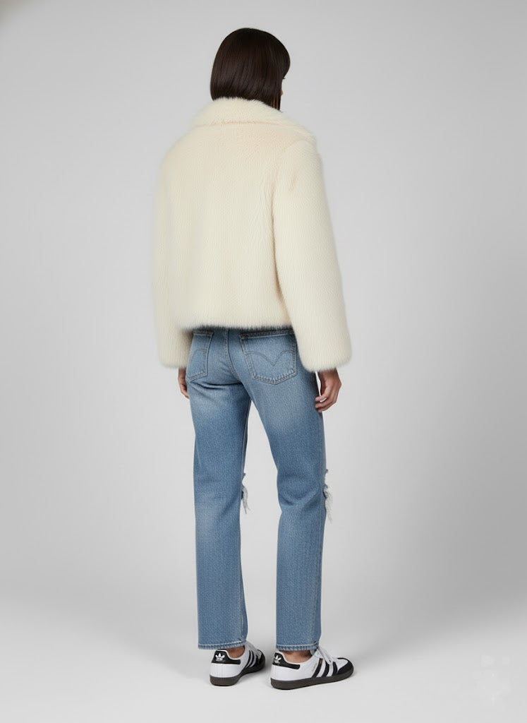 Krem Şal Yaka Suni Kürk