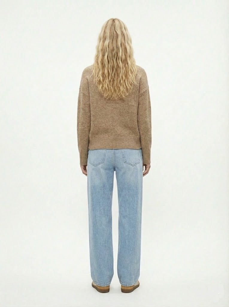 Açık Kahve Yarım Balıkçı Yaka Triko Kazak