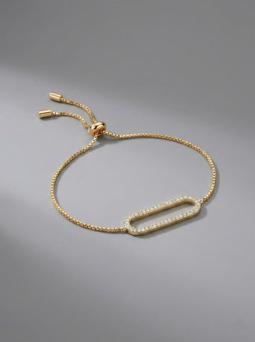 Gold Geometrik Oval Figürlü Zirkon Taşlı Bileklik