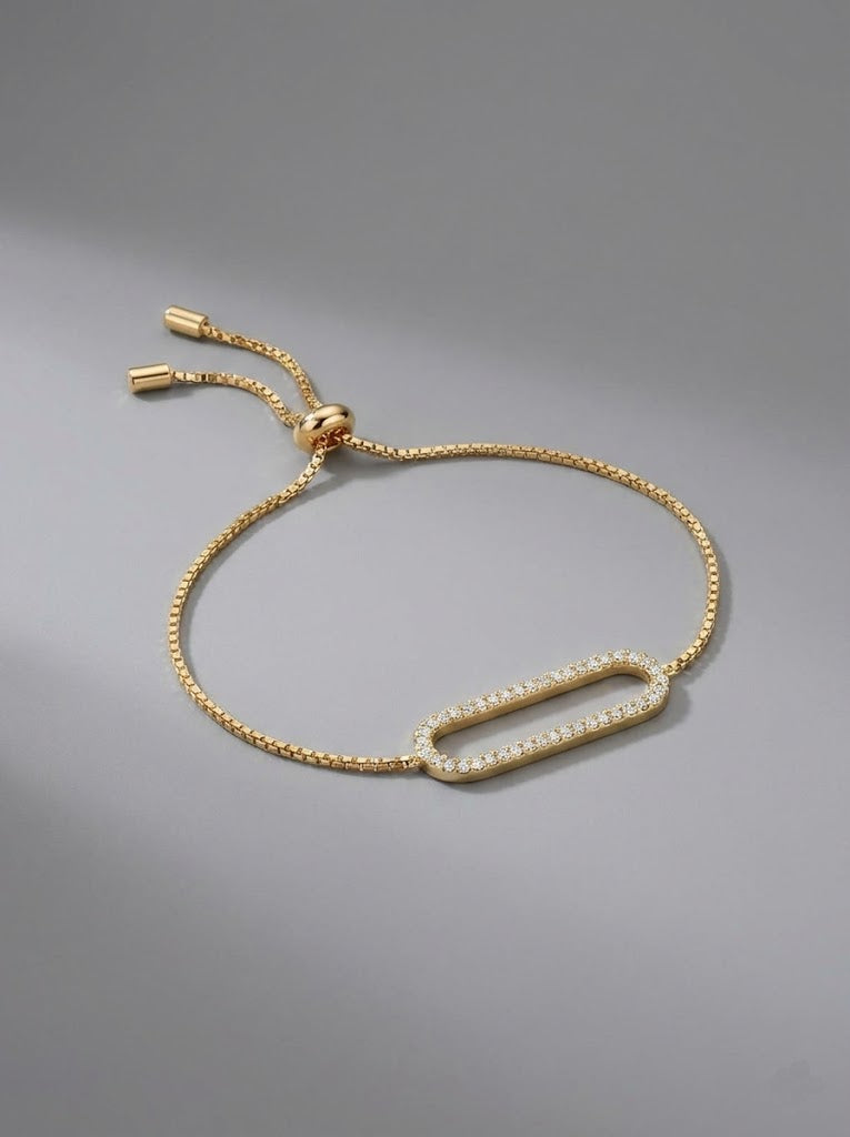 Gold Geometrik Oval Figürlü Zirkon Taşlı Bileklik