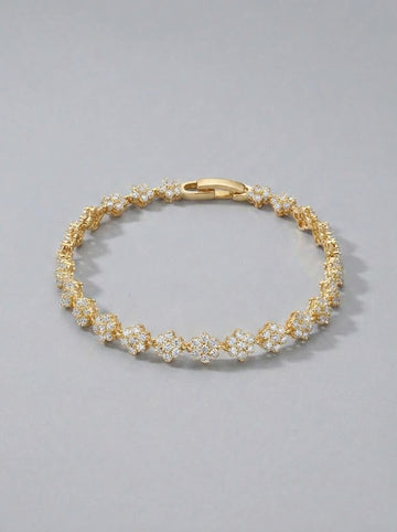 Gold Çiçek Taşlı Su Yolu Bileklik