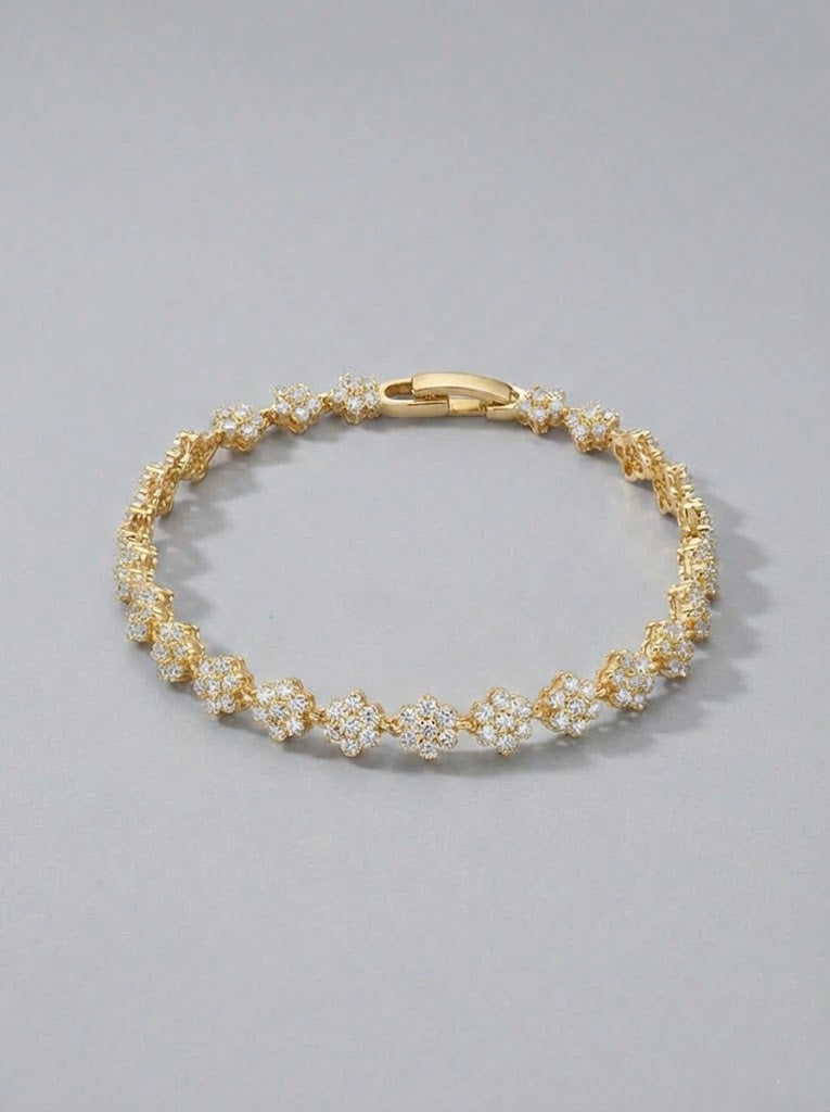 Gold Çiçek Taşlı Su Yolu Bileklik
