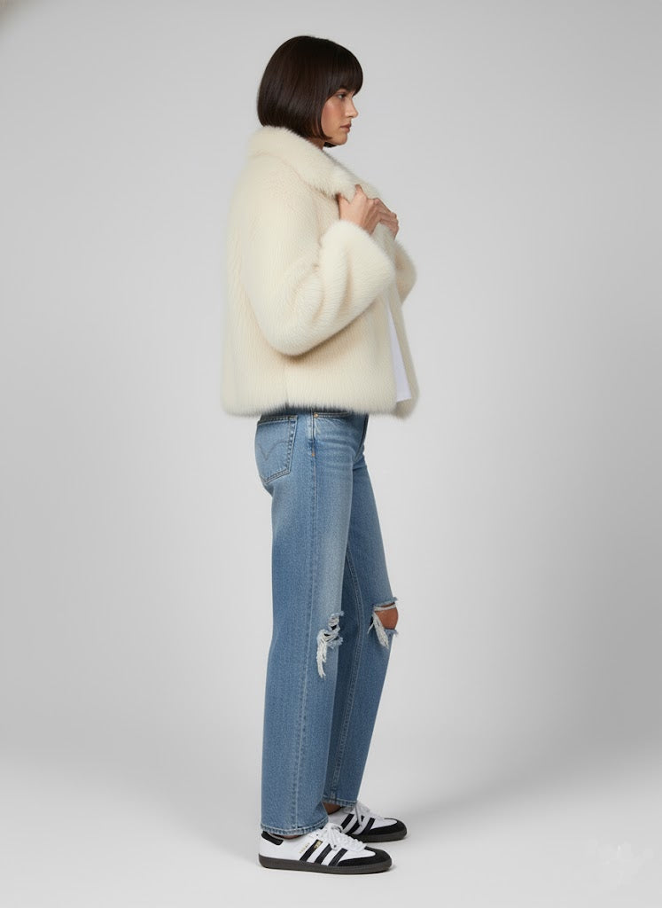 Krem Şal Yaka Suni Kürk