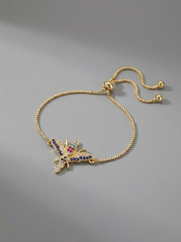 Gold Renkli Taşlı Kelebek Figürlü Bileklik