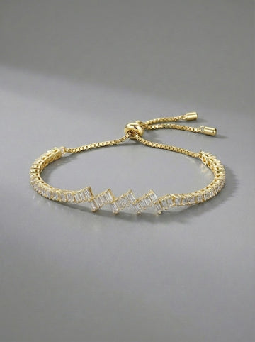 Gold Zigzag Baget Taşlı Su Yolu Bileklik