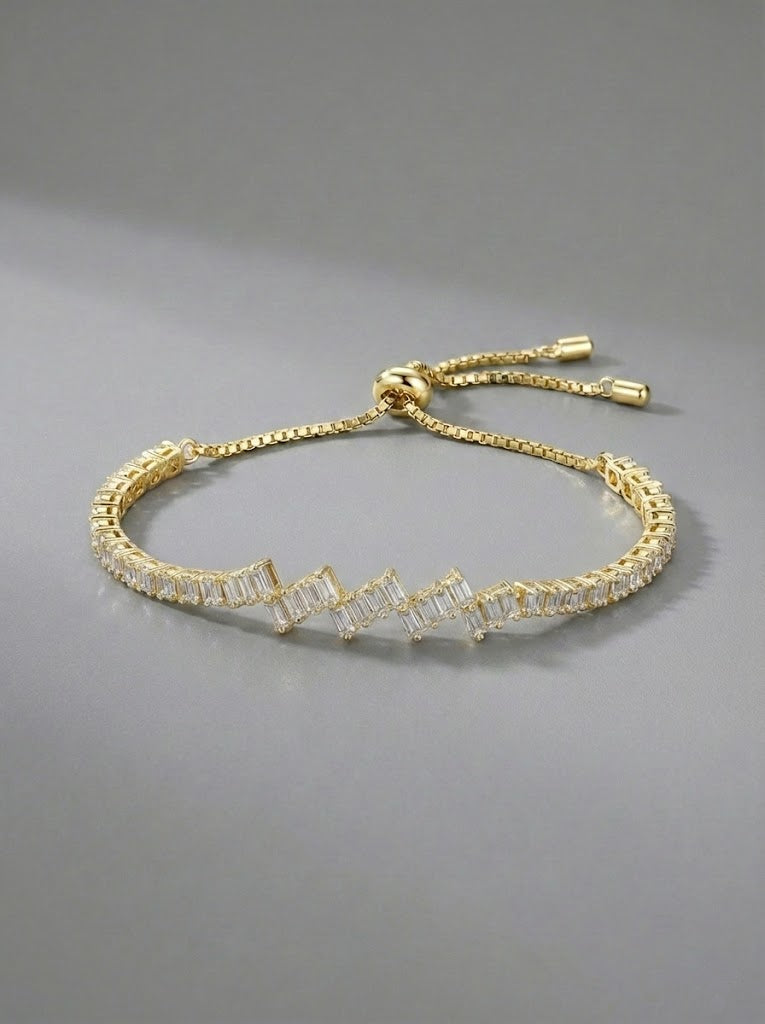 Gold Zigzag Baget Taşlı Su Yolu Bileklik