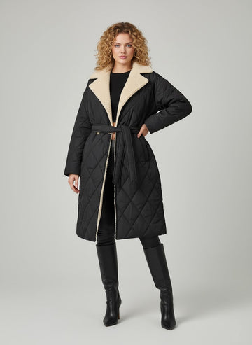 Siyah Yün Yakalı Kapitone Kaban