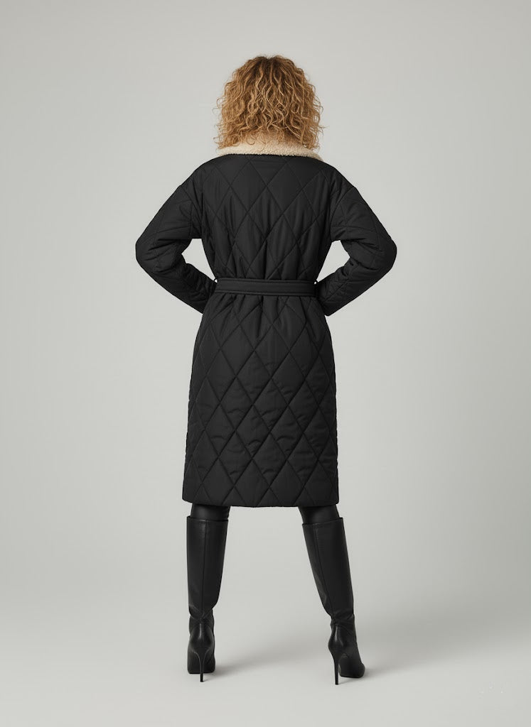 Siyah Yün Yakalı Kapitone Kaban