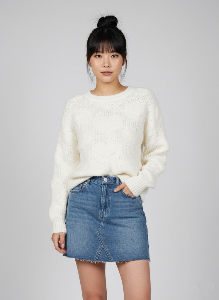 Beyaz Kalpli Yün Kazak