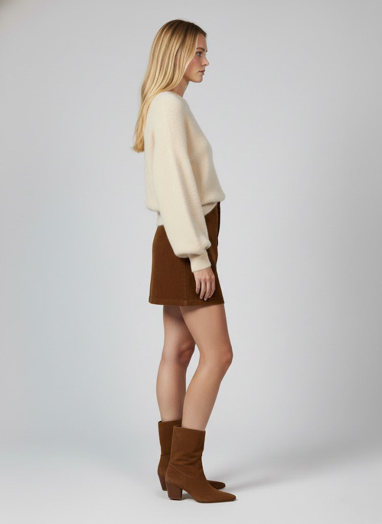 Krem Balon Kollu Yumuşak Triko  Kazak